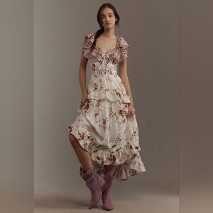 Maeve Ruffle-Sleeve V-Neck Lace-Up Dress